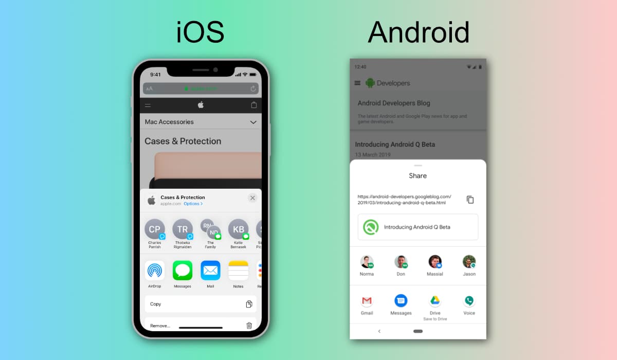 ios and android native share drawer